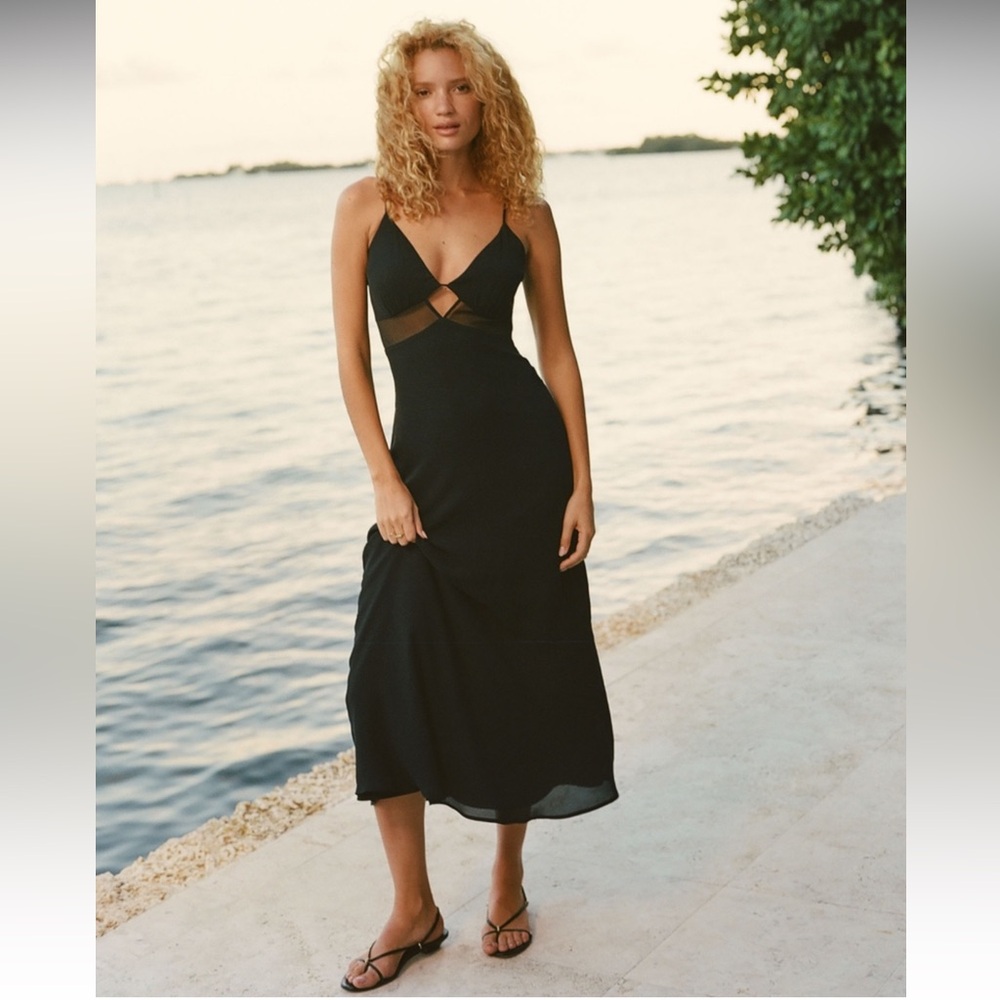 Tie-Back Sheer Slip Midi Dress